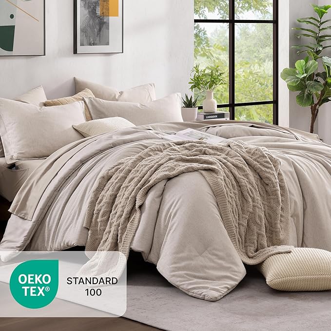 Monbix Full Size Comforter Set, Oatmeal Bedding Comforter - Image 5