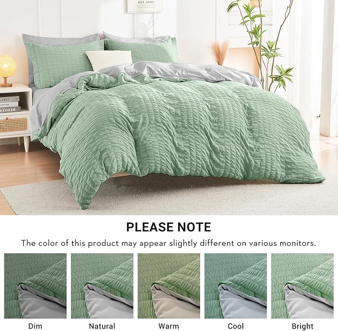 HYMOKEGE Sage Green/Light Grey Twin XL Comforter Set Seersucker 5 Pieces - Image 5