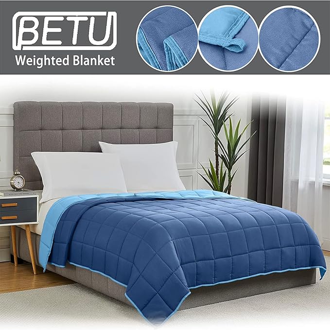Blue Weighted Blanket for Adults 20lbs, Microfiber Soft Thick Big Blankets - Image 5