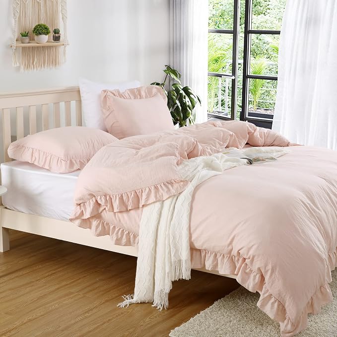 Pink Ruffle Duvet Cover Queen Size, 90x90 in - Image 2