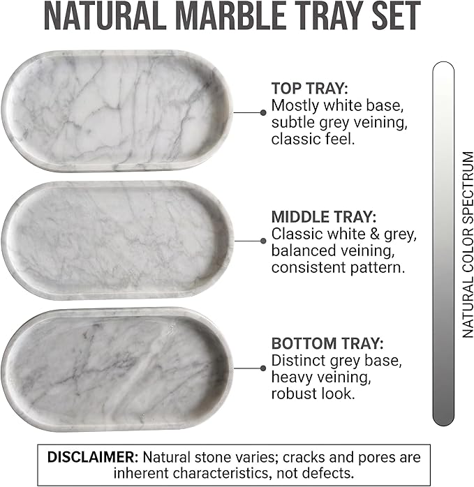 YKAJO Oval Real Marble Tray for Bathroom Kitchen Counter Stone Decorative - Image 4