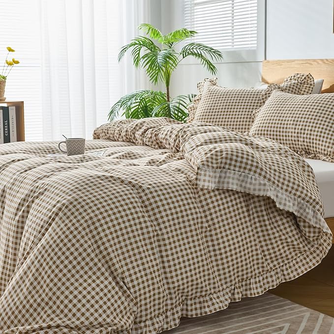 Gingham Duvet Cover Queen Size, 3 Pieces Soft Breathable Microfiber Plaid - Image 7