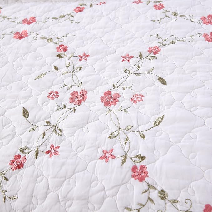 Quilt Set Circular Floral 3D Embroidery Pattern 3 PCS 100% Cotton Reversible - Image 9