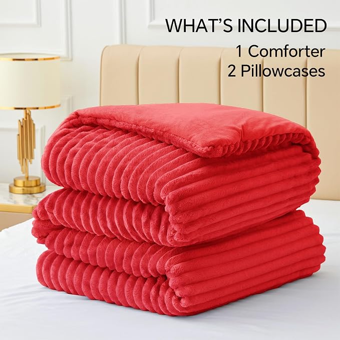 BEDELITE Fleece King Comforter Set -Super Soft & Warm Fluffy Red Bedding - Image 7