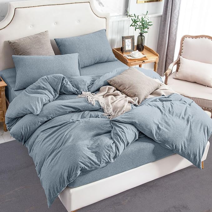 PURE ERA Jersey Knit Duvet Cover Set 100% T-Shirt Cotton Super Soft Comfy 2pc - Image 3