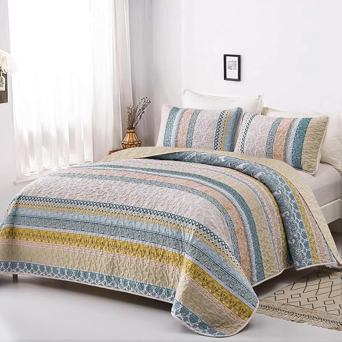 WONGS BEDDING Boho Quilt Set California King Size, Lightweight Microfiber - Image 2