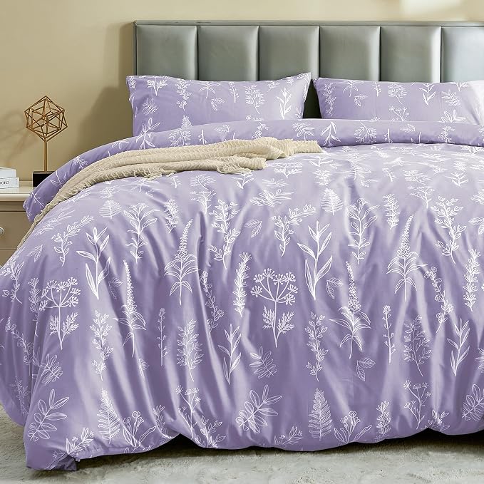 MUXHOMO Duvet Cover Queen Size, Reversible Floral Lavender Duvet Cover Set by MUXHOMO