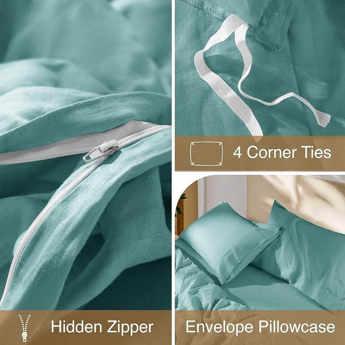 SONORO KATE 100% French Linen Duvet Cover King Size, Soft Breathable - Image 8