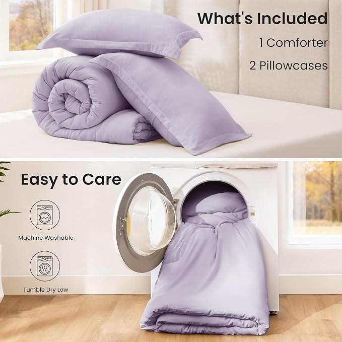 Love's cabin Lavender Queen Comforter Set, 3-Piece Prewashed Bed Set - Image 7