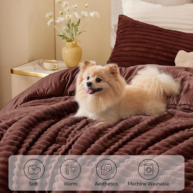 BEDELITE Fleece Twin Comforter Set -Super Soft & Warm Fluffy Hot Chotolate - Image 3