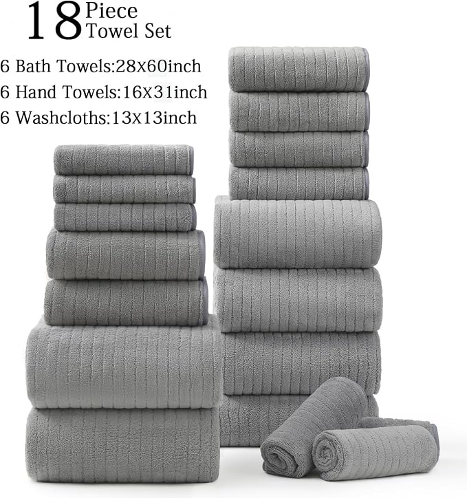 Hailea 18 Piece Family Bath Towel Set Include 6 Bath Towels, 6 Hand Towels and - Image 9