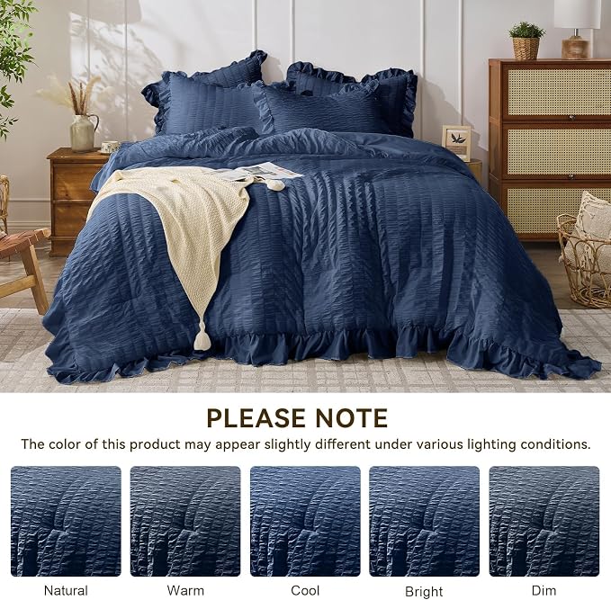 JOLLYVOGUE Navy Blue Comforter Full Size, 3 Pieces Seersucker Lightweight Full - Image 9