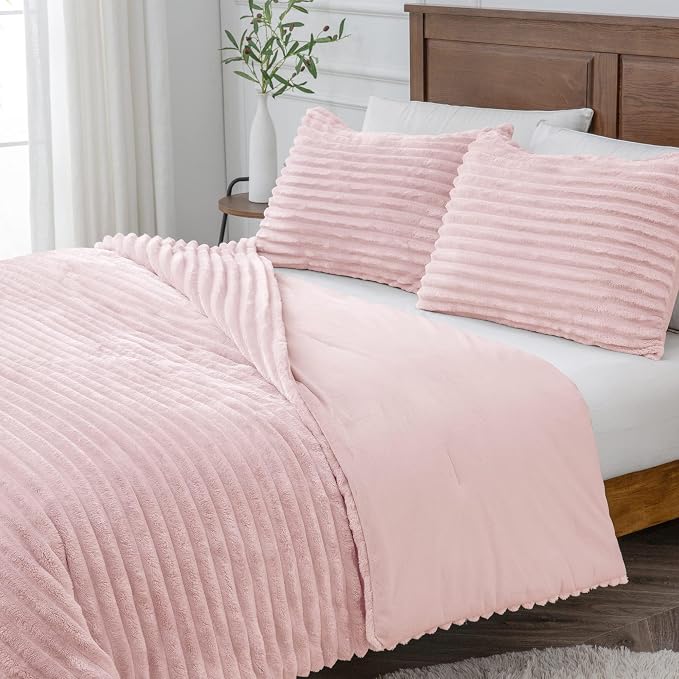 BEDELITE Fleece Full Comforter Set -Super Soft & Warm Fluffy Pink Bedding - Image 9