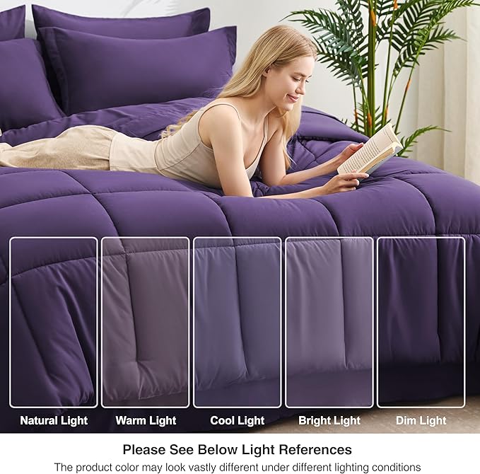 Love's cabin Queen Comforter Set Dark Purple, 7 Pieces Queen Bed in a Bag - Image 7