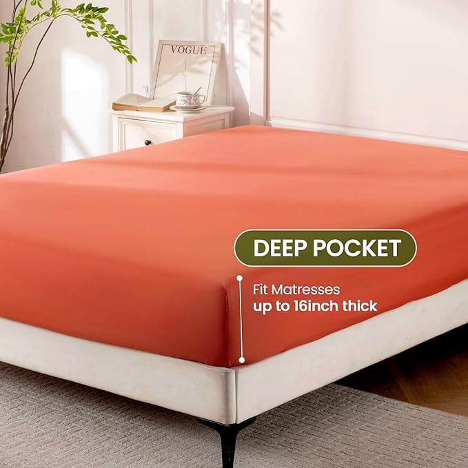 ROSE&RISY Orange Red King Sheet Set, 4 Pieces Soft Bedding King Sheet Set - Image 4