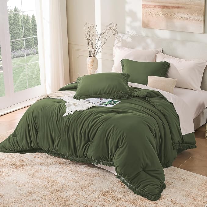 Andency Comforter Set Oversized King Olive Green 120x120, 3 Pieces Boho Fall - Image 6
