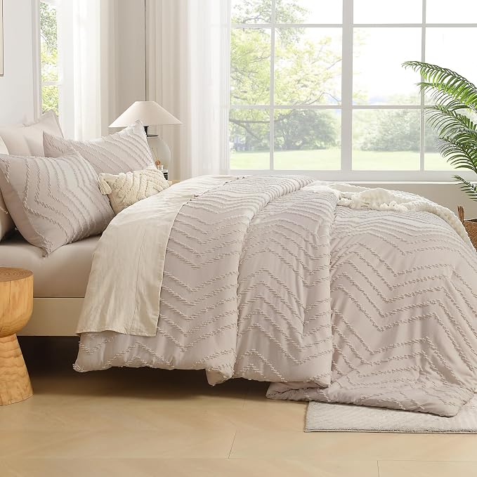 Andency Linen Comforter Set King Size, Boho Soft Warm Tufted Bedding Comforter - Image 7