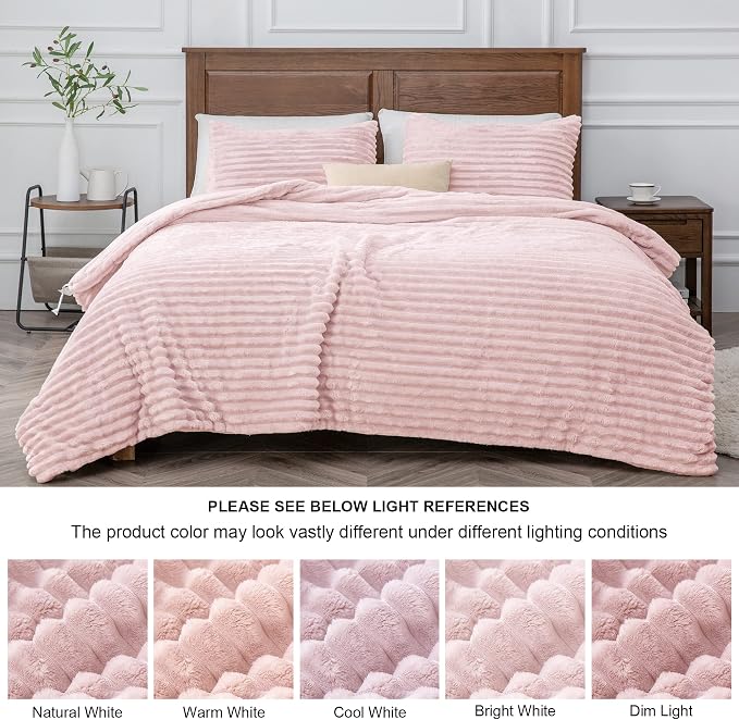 BEDELITE Fleece Queen Comforter Set -Super Soft & Warm Fluffy Pink Bedding - Image 8