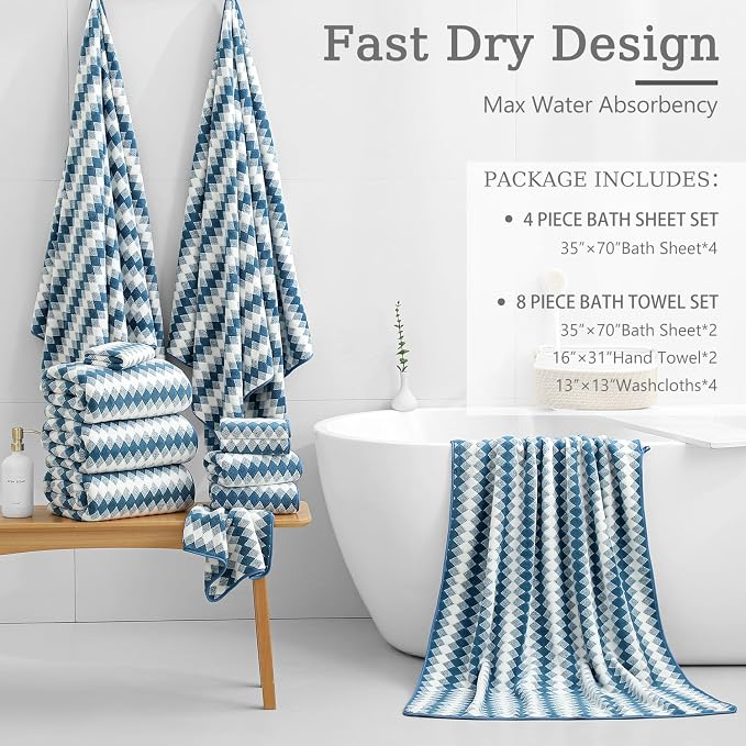 8 Piece Bathroom Towel Set |2 Oversized Bath Towels, 2 Hand Towels, 4 - Image 4