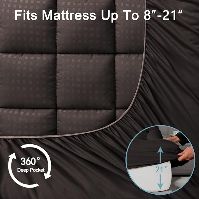 HYLEORY Full XL Mattress Pad Quilted Fitted Mattress Protector Cooling Pillow - Image 5