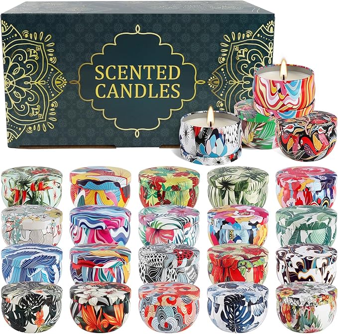 WPONSZU Set 24 Pack Scented Candles Gifts Soy Wax Travel Tin Jar Candles - Image 3