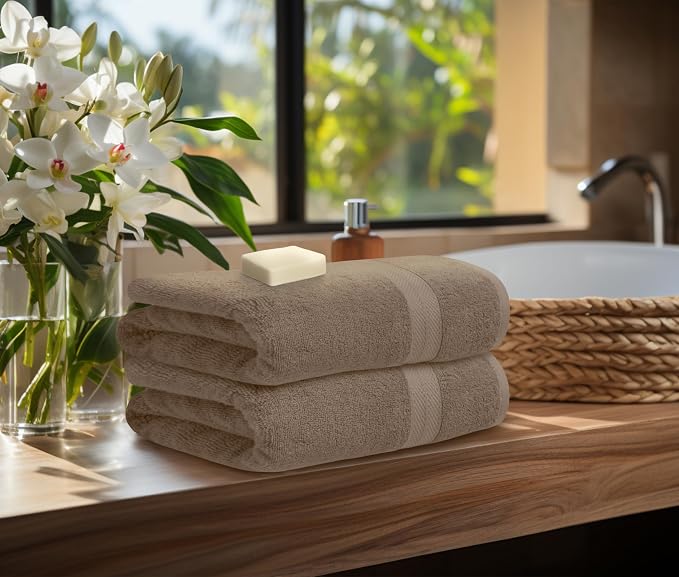 Avalon Towels Beige Bath Towels Set of 4 pcs, 100% Cotton Towel Absorbent and - Image 3