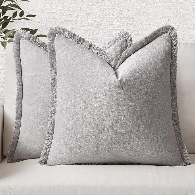 MIULEE Decorative Throw Pillow Covers Neutral Linen Fringe Throw Pillows Set of by MIULEE