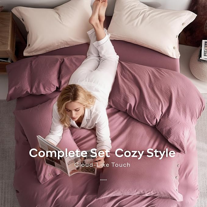 JELLYMONI 100% Washed Cotton Duvet Cover Twin – Soft, Breathable Linen-Look - Image 9