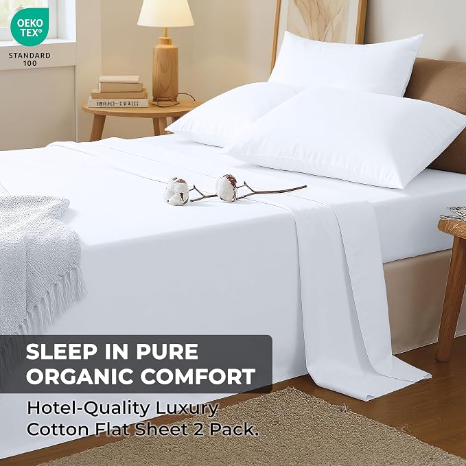 Royale Linens 100% Organic Cotton King 2 Pack Flat Sheet Only - Image 9