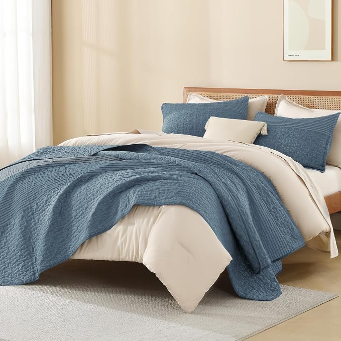 Litanika California King Quilt Set Blue Linen - Image 4