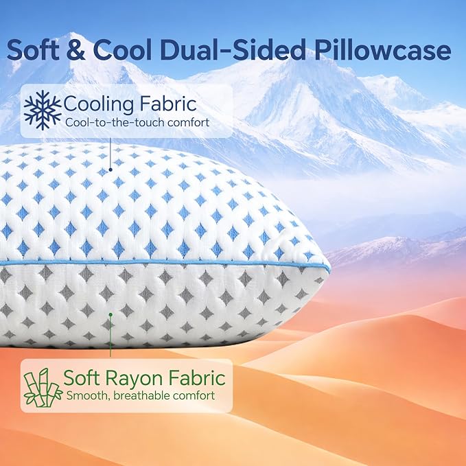 Pillows Queen Size Set of 2 for Sleeping, Cooling Adjustable Memory Foam Pillows - Image 4