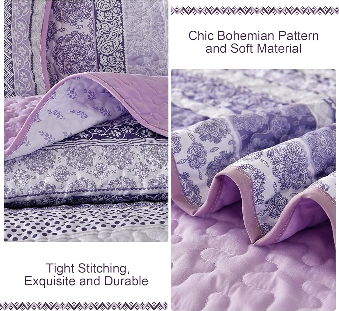 WONGS BEDDING Boho Quilt Set Queen Size, Lightweight Bedspread Coverlet Bedding - Image 6
