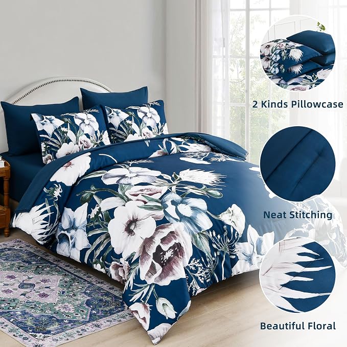 Luxudecor Floral Comforter Set King Size 7 Piece, Elegant Comforter Bedding Set - Image 6