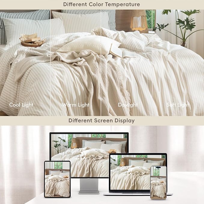 MooMee Striped Duvet Cover Set 100% Washed Cotton Linen Like Textured - Image 8
