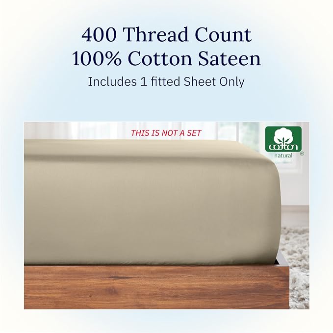 California Design Den California King Fitted Sheet Cotton Only, Soft 400 Thread - Image 4