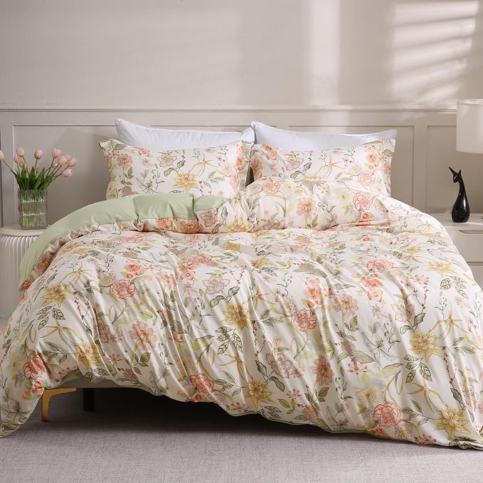 LONAVA King Floral 3 Pcs Duvet Cover Set, Breathable Soft Microfiber Glass - Image 8