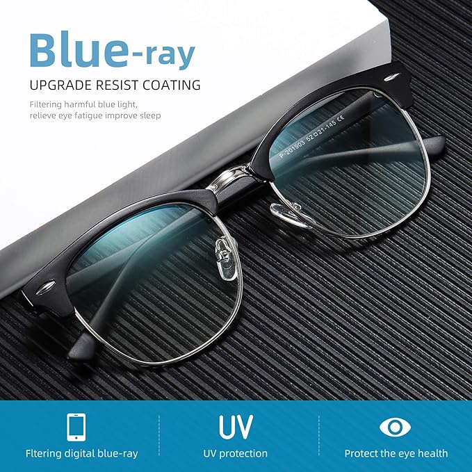 Blue Light Blocking Glasses Vintage Half Frame UV Clear Lens Anti Eyestrain - Image 3