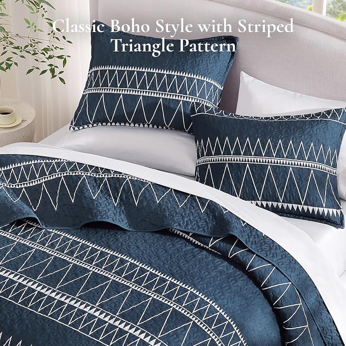 Andency Navy Twin Quilt Set, 2 Pieces Boho Lightweight Soft Striped Bedspread - Image 4