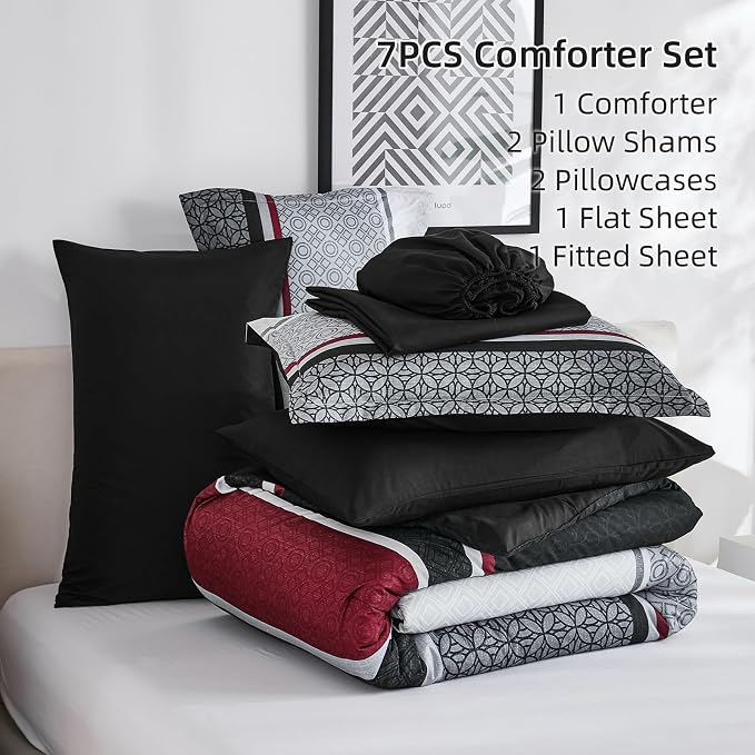 WONGS BEDDING 7 Pieces Comforter Set Queen Size - Image 7
