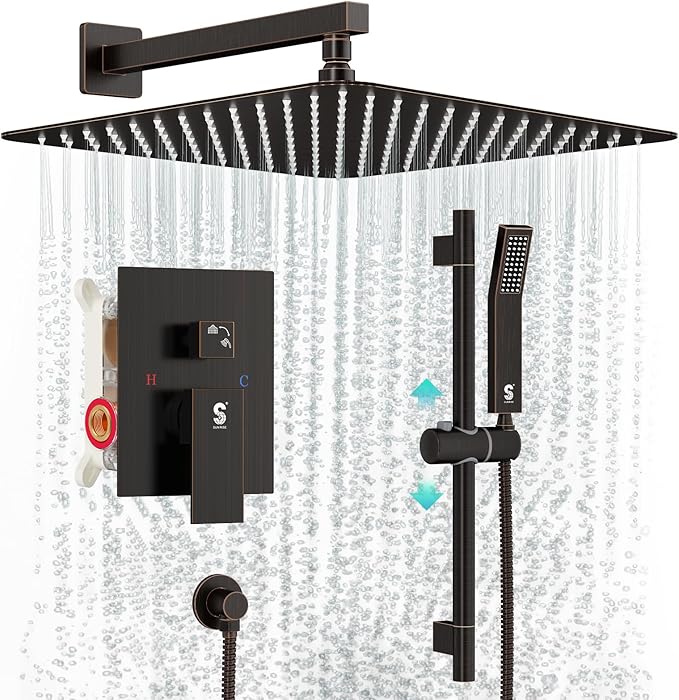 SR SUN RISE 12 Inch Oil Rubbed Bronze Shower Faucet Set, Wall-Mount Adjustable by SRSUNRISE