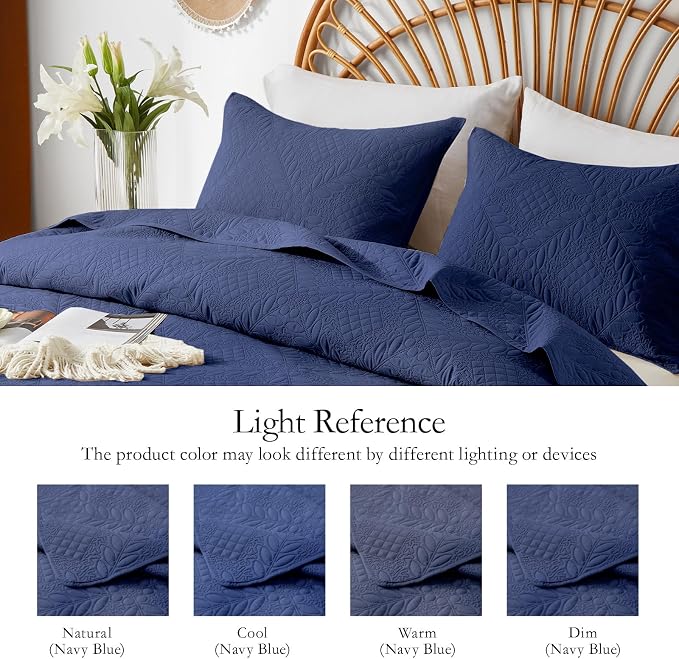 FLYMME Full Queen Quilt Bedding Set, Lightweight Navy Blue Bedspreads, Vintage - Image 4