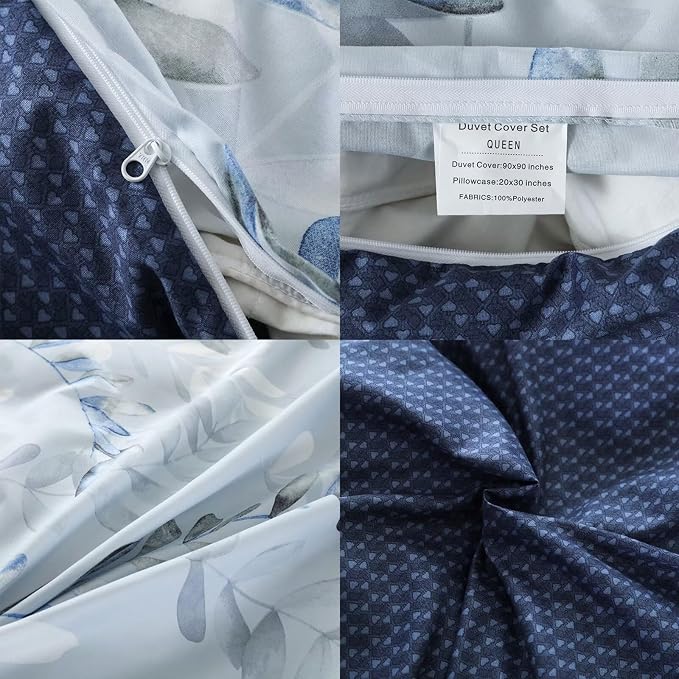 OAITE Duvet Cover King Size, Reversible Leaf Blue Duvet Cover Set - Image 5