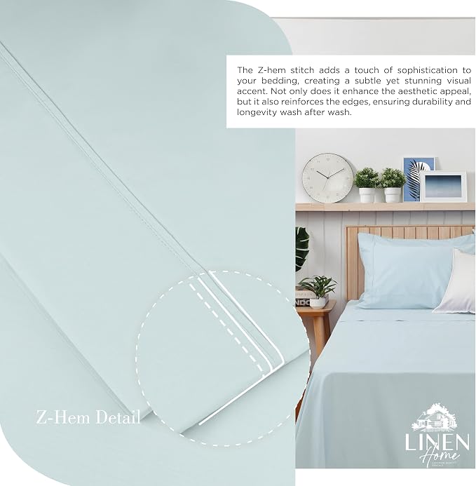 Linen Home 100% Cotton Percale Sheets King Size, Deep Pocket, 4 Pieces Set - Image 3