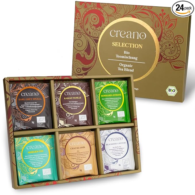 Creano Organic Tea Gift Set – 24 Organic Tea Bags in 6 Dreamy Varieties – 48 g* by Creano