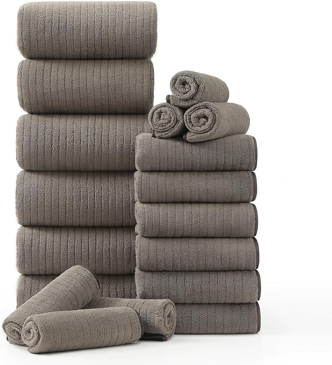 18 Piece Family Bath Towel Set Include 6 Bath Towels, 6 Hand Towels and 6 by Hailea
