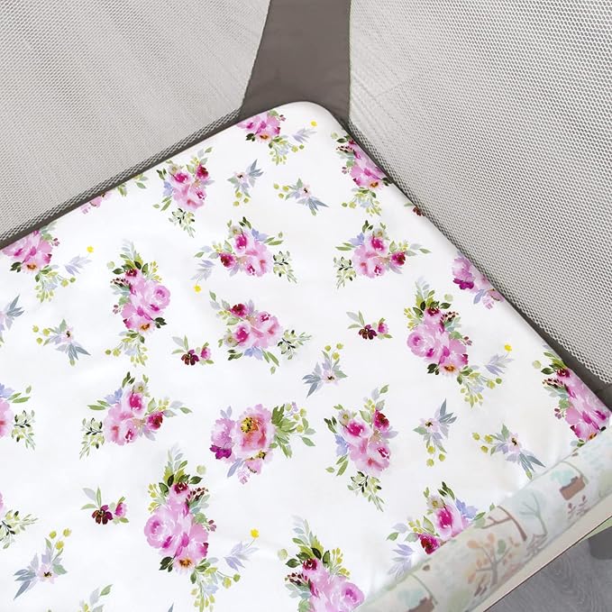 Pack and Play Sheets Girl Red Floral, Compatible - Image 2