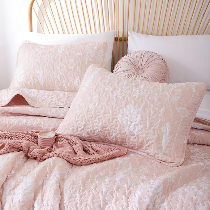 JANZAA Quilts Queen Size Blush Quilt Botanical - Image 3