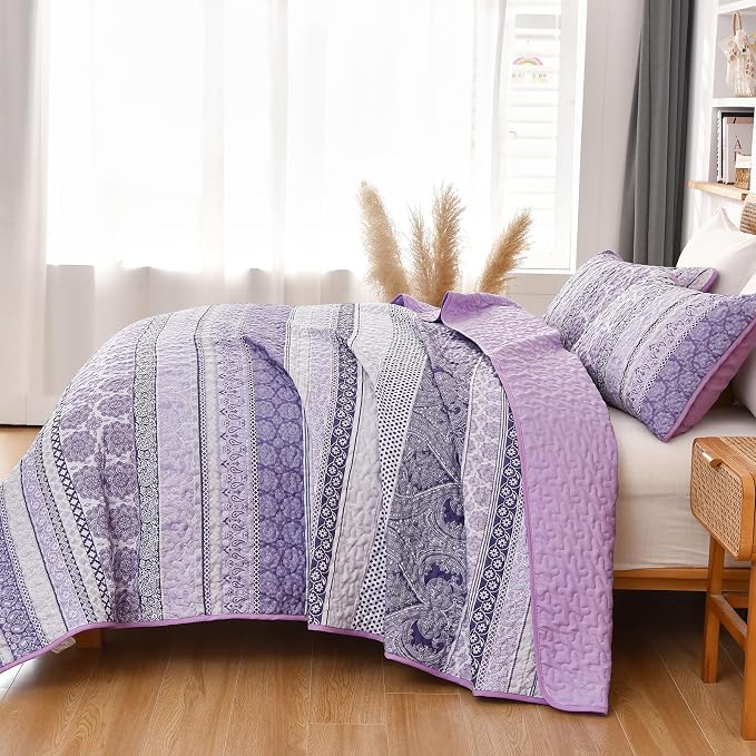 WONGS BEDDING Boho Quilt Set Queen Size, Lightweight Bedspread Coverlet Bedding - Image 3