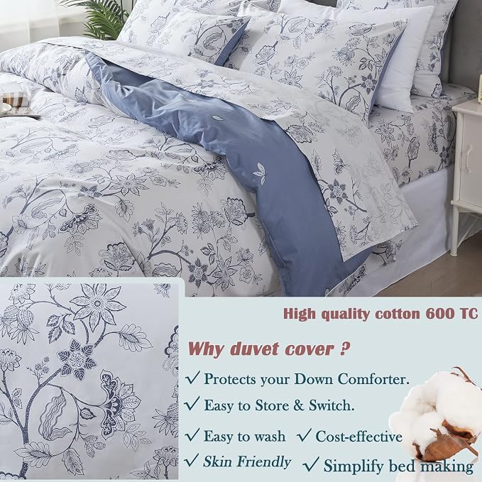 FADFAY Duvet Cover Set King/Cal King Floral Bedding Percale Cotton 600 TC - Image 7