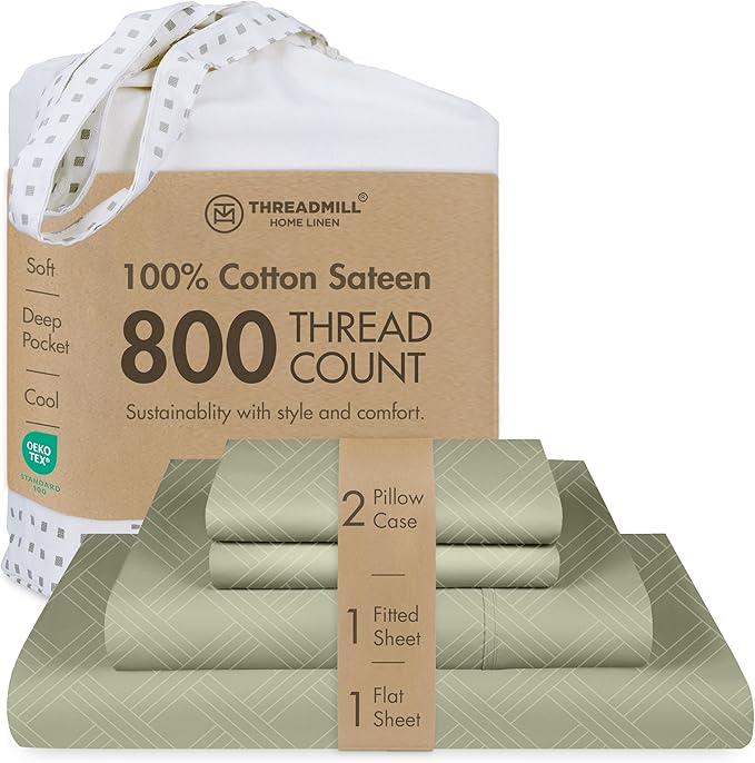 Threadmill California King Size Sheets | 800 Thread Count Jacquard Celine Sage by ThreadmillHomeLinen